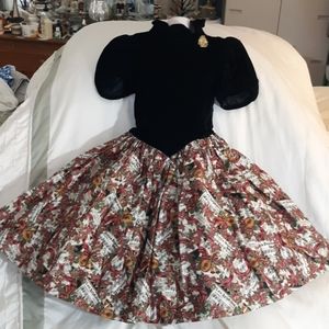 Girls Velvet Patterned Christmas Dress Sz